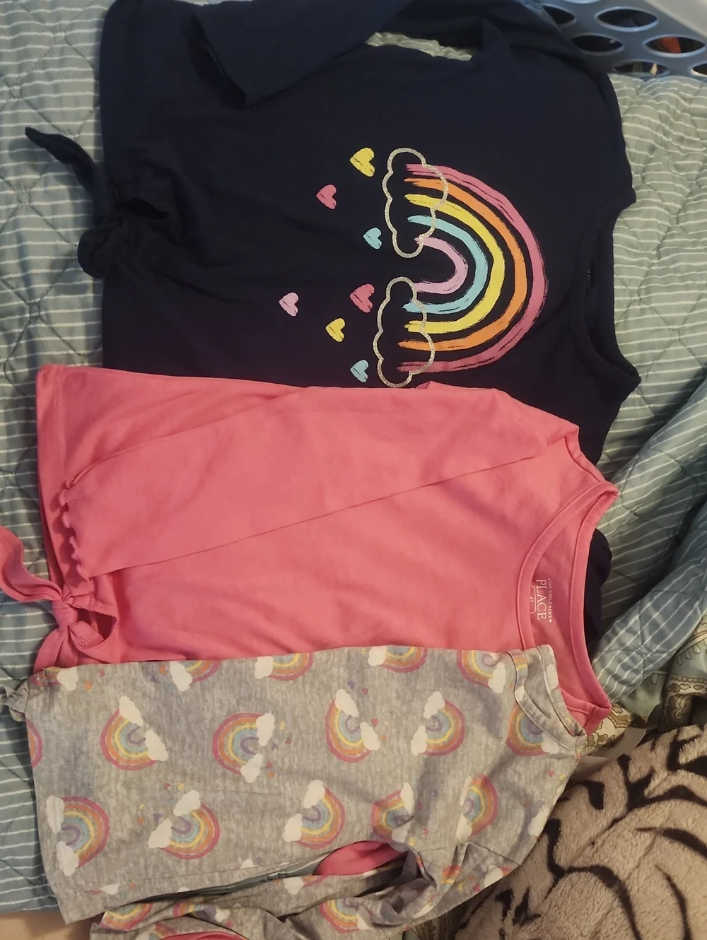 Sz 4T The Childrens Place Pink Tie-Hem Long Sleeve Top — Pink & Rainbow